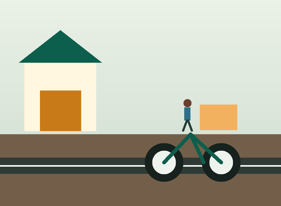 Illustrated delivery rider moving goods across town